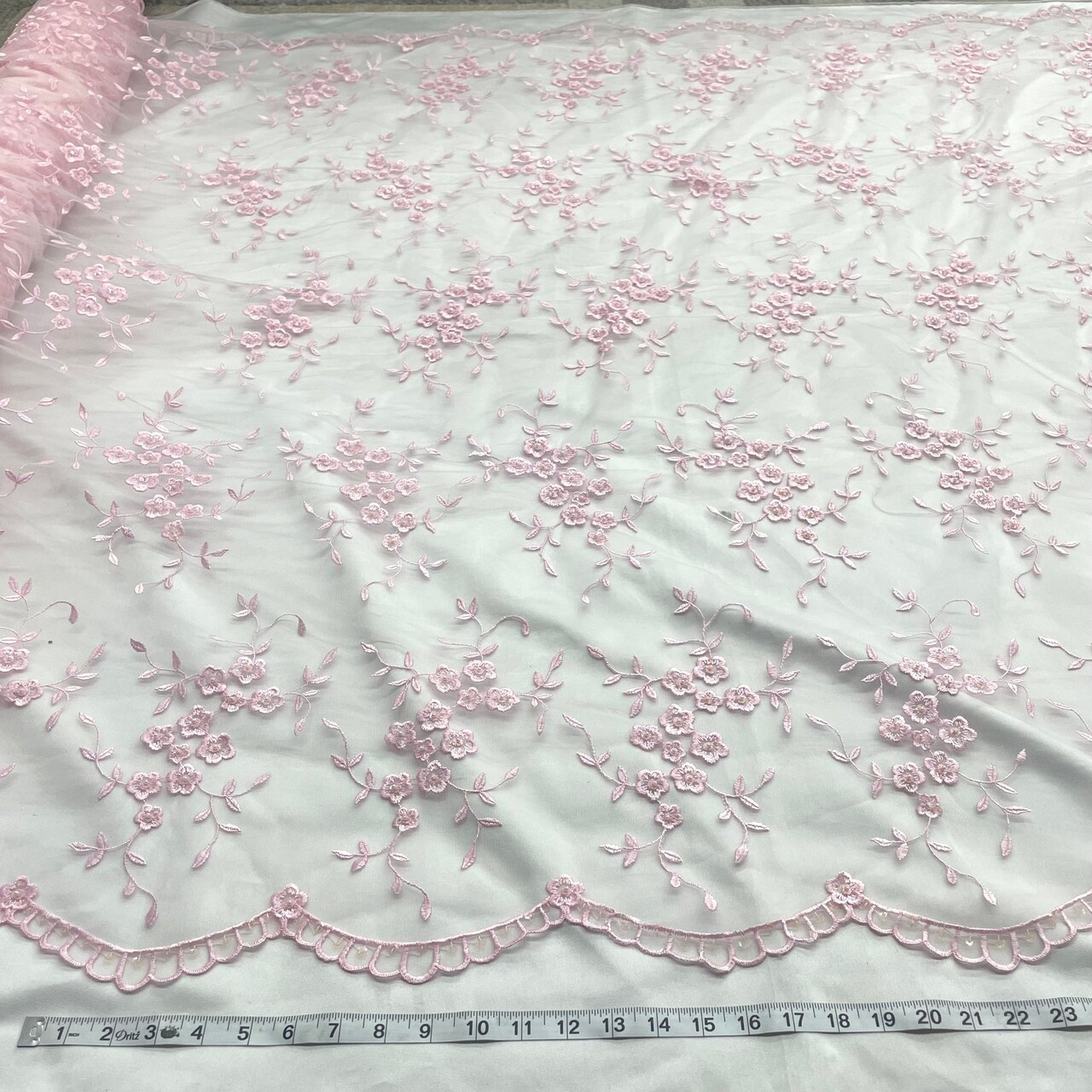 1 Yard Silver Beaded Lace Fabric Embroidered on Net Mesh for Wedding and Evening Gowns – 52"